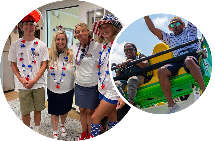 Jolly Roger employees dressed for 4th of July and riders