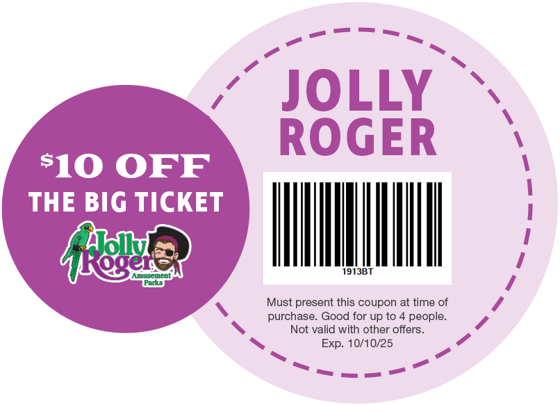 $10 OFF The Big Ticket at Jolly Roger Amusement Parks