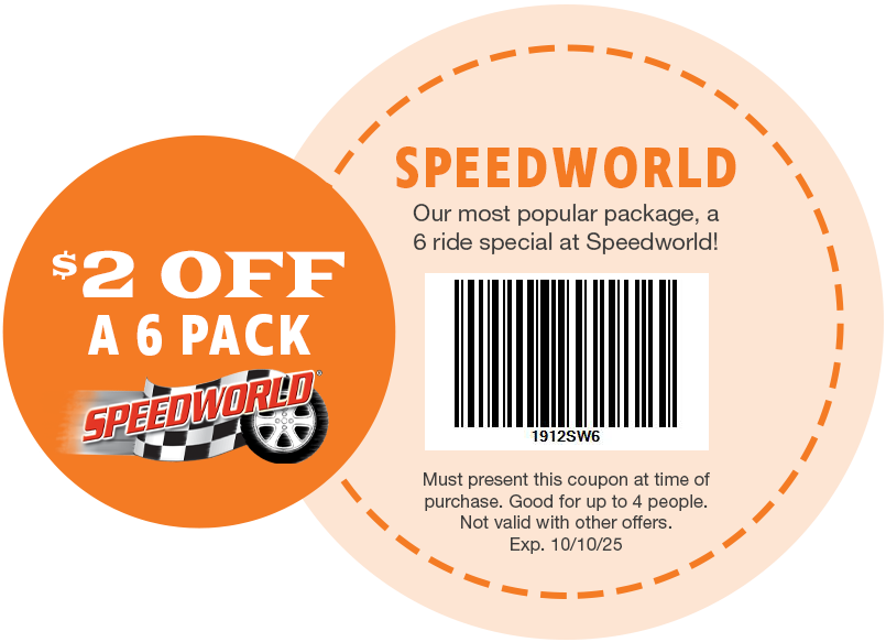 $2 OFF A 6 Pack at Jolly Roger SpeedWorld